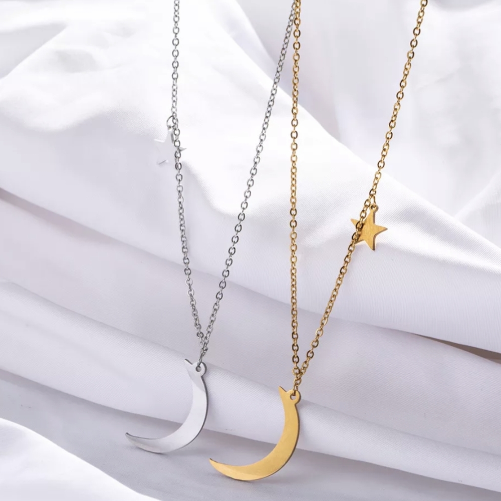 Moon Crescent Star Boho Gold Pendant Necklace - Picture 9 of 9
